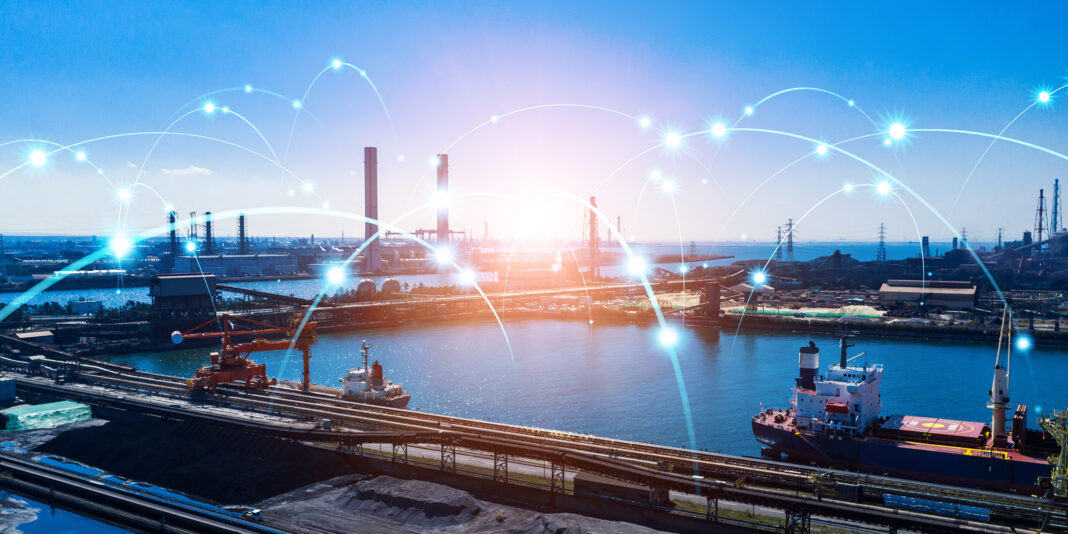 Industry and communication network concept. Ship radio. Shipping industry. Factory automation. INDUSTRY 4.0