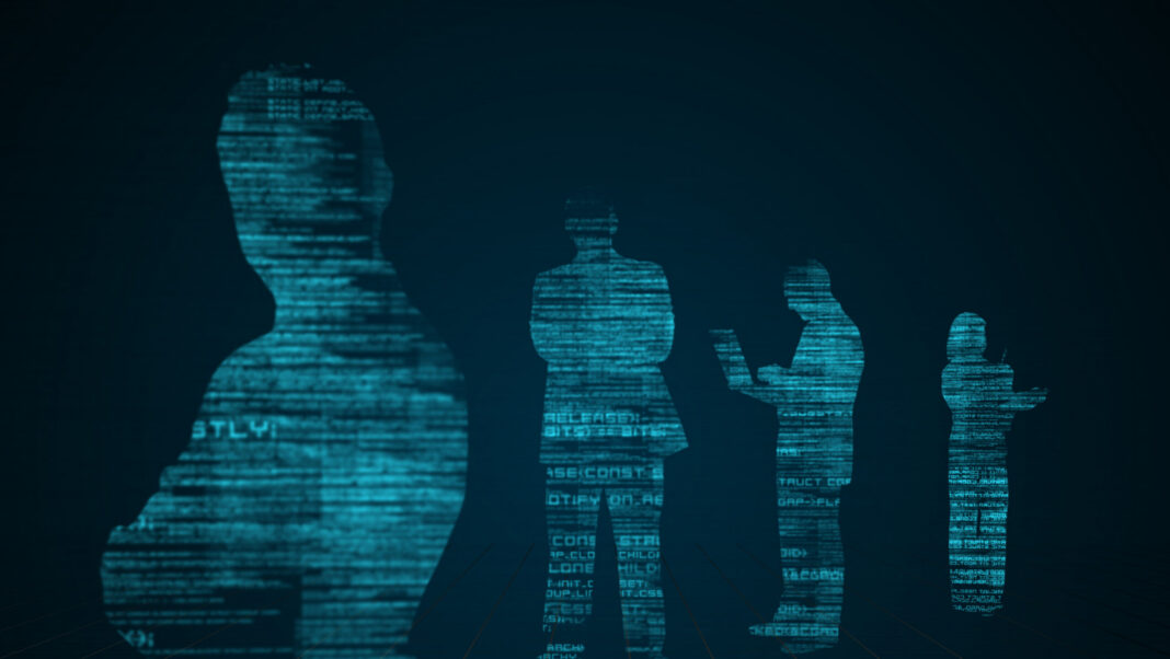Blue silhouettes made of data